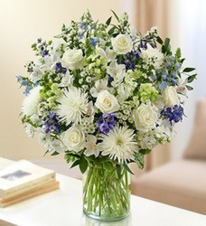 Elegant Blue and White Vased Arrangement from Clermont Florist & Wine Shop, flower shop in Clermont
